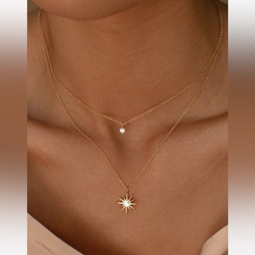New 18K Gold Dipped Sunburst Layered Chain Necklace - Picture 2 of 3